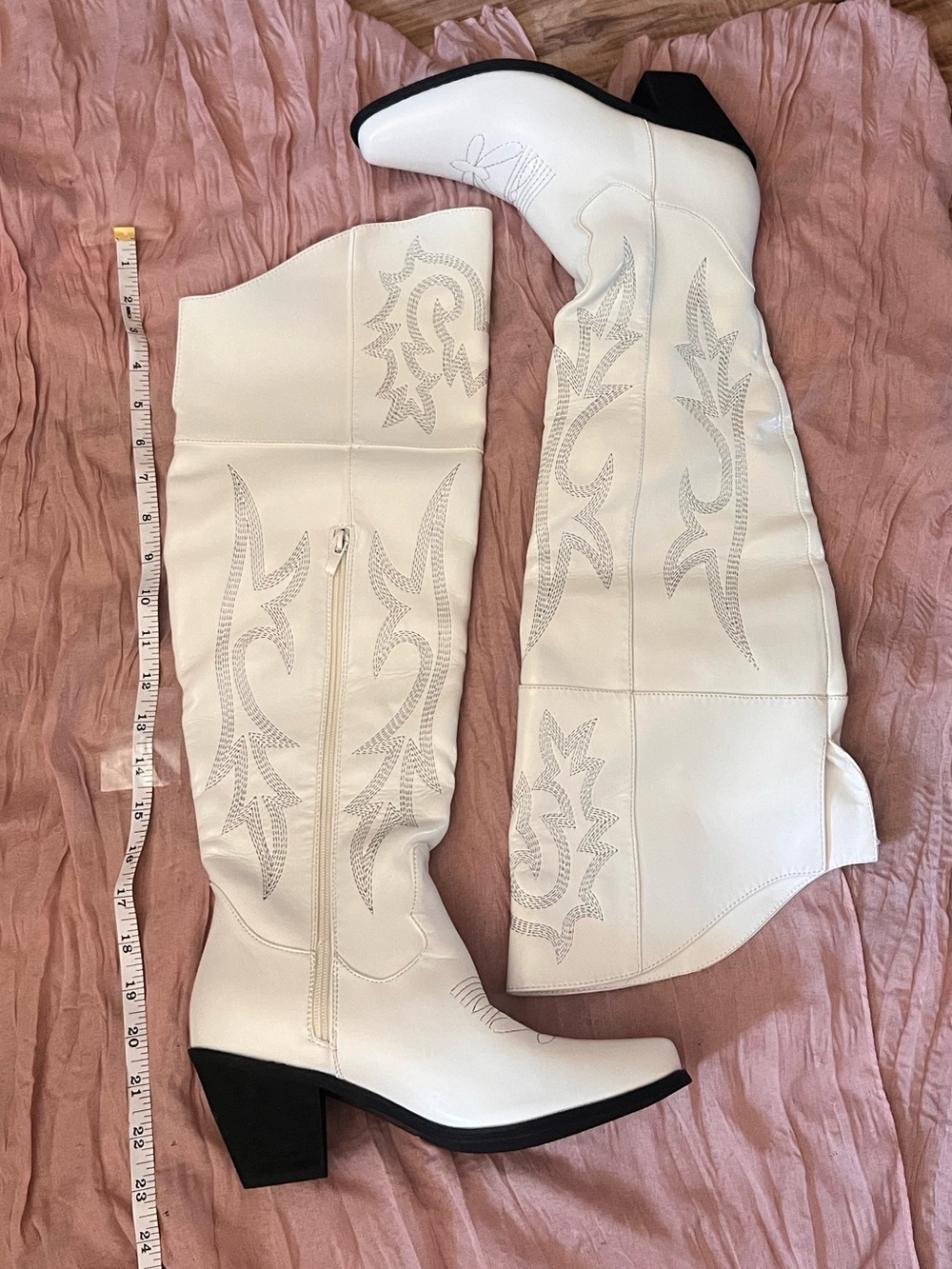 White Embroidered Knee-High Western Boots | Modern Cowgirl Festival Chic NWOT